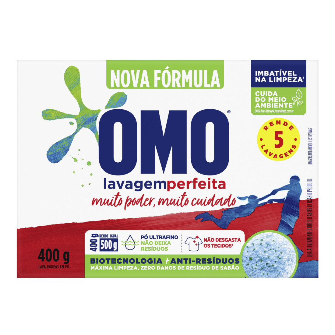 Sabão em Pó OMO Lavagem Perfeita. Product box with omo logo. 
