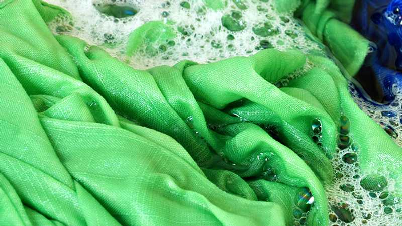 close-up of laundry in soapy water