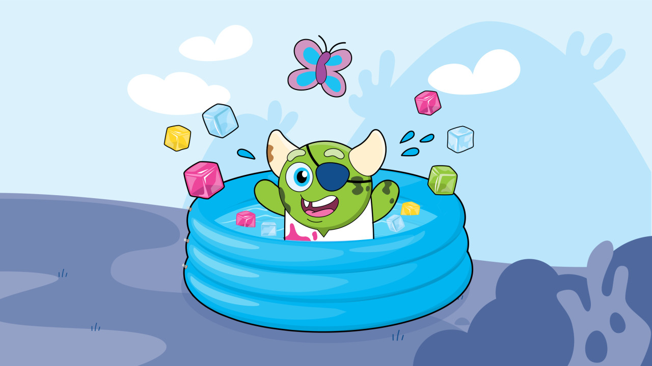 Green monster in a paddling pool