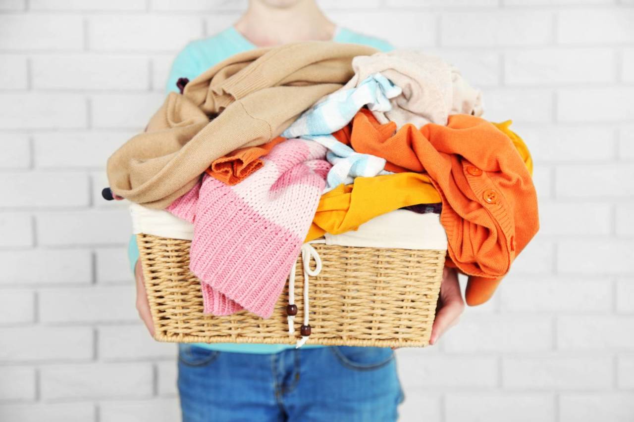 Close up of colourful laundry in a basket.