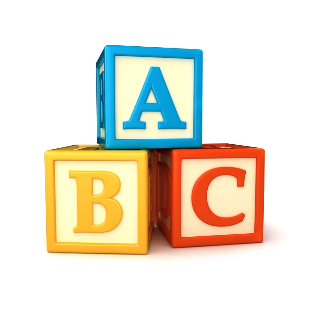 Blocos de jogo com letras do alfabeto
