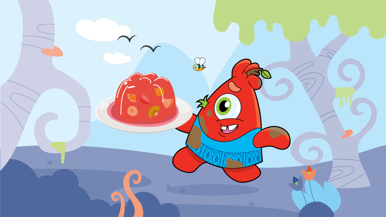 Red monster holding jelly