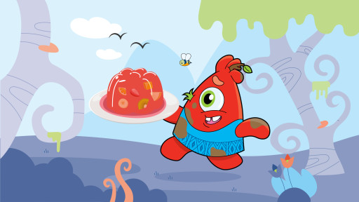 Red monster holding jelly