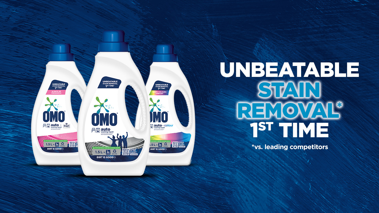 OMO Liquid detergents on a blue background