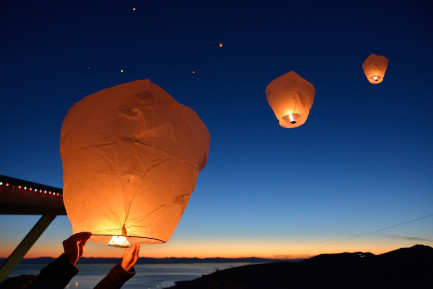 Floating lanterns in the sky